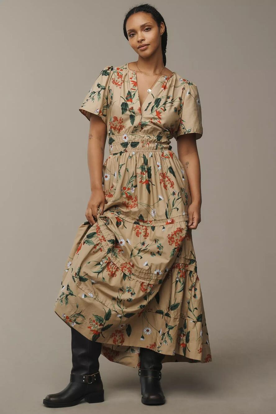 nwt by ANTHROPOLOGIE sz XL Somerset Maxi Dress: Khaki Motif